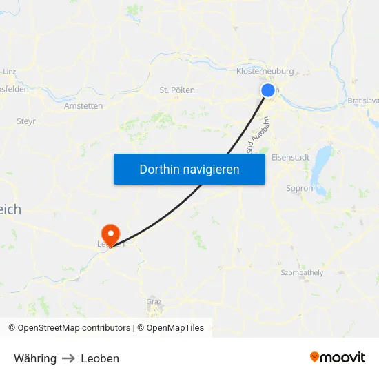 Währing to Leoben map