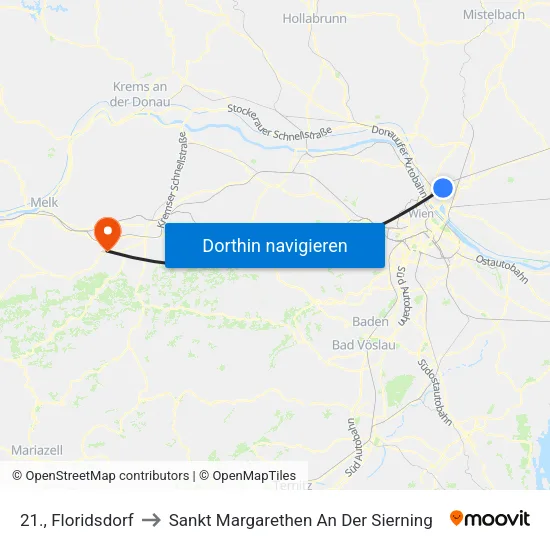 21., Floridsdorf to Sankt Margarethen An Der Sierning map