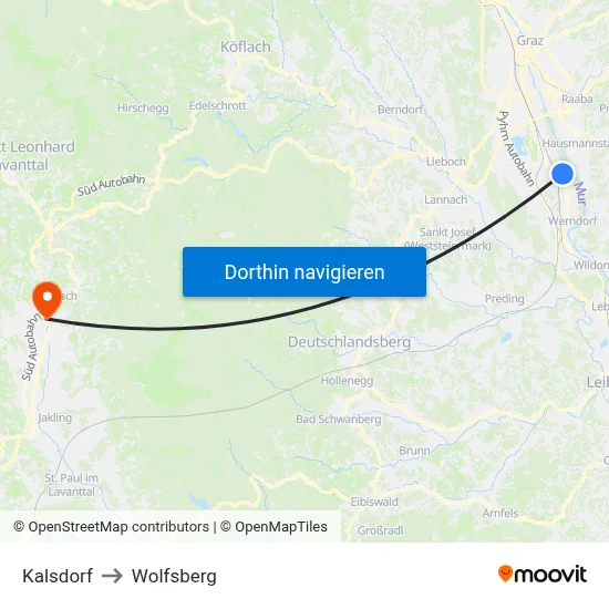 Kalsdorf to Wolfsberg map