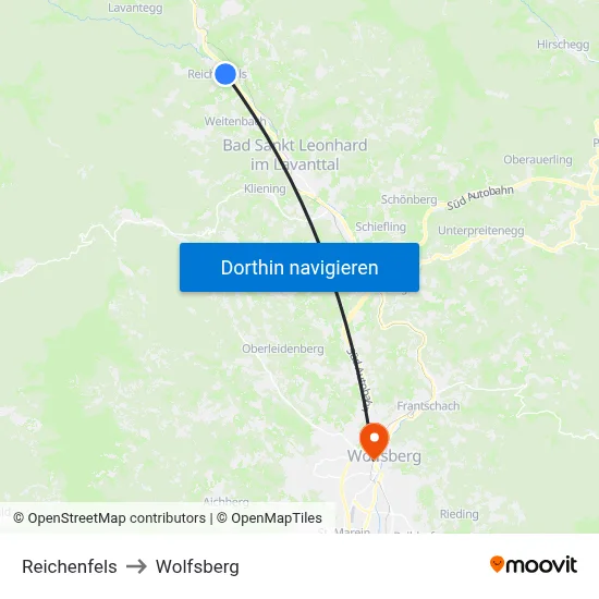 Reichenfels to Wolfsberg map