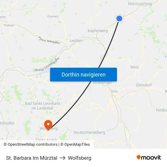 St. Barbara Im Mürztal to Wolfsberg map