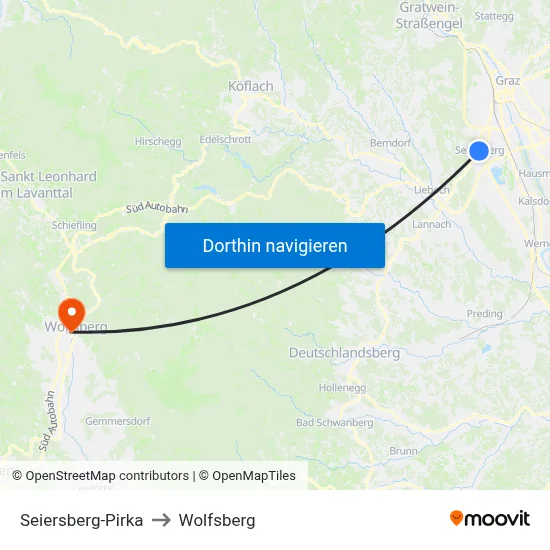 Seiersberg-Pirka to Wolfsberg map