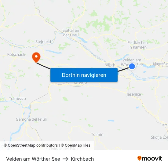 Velden am Wörther See to Kirchbach map