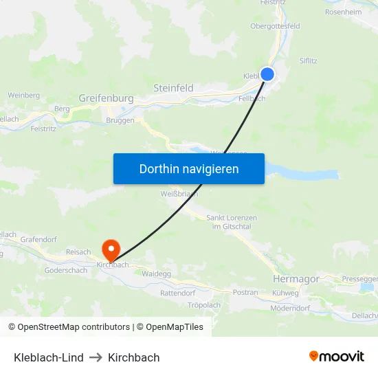Kleblach-Lind to Kirchbach map
