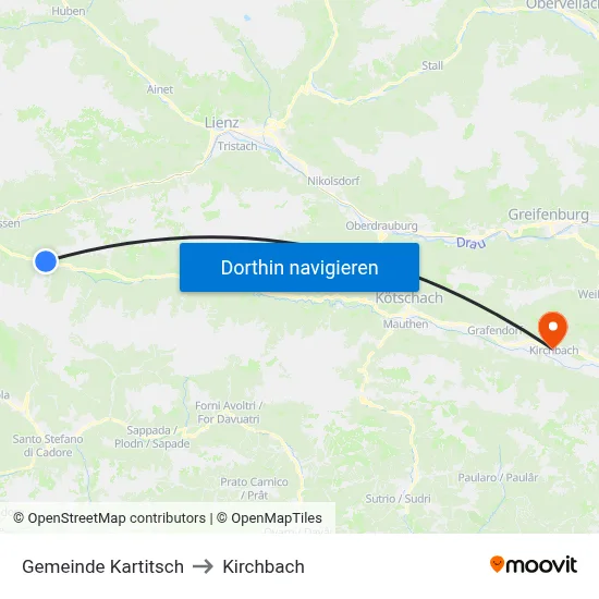 Gemeinde Kartitsch to Kirchbach map