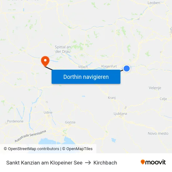 Sankt Kanzian am Klopeiner See to Kirchbach map