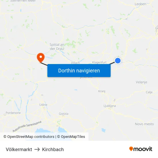 Völkermarkt to Kirchbach map