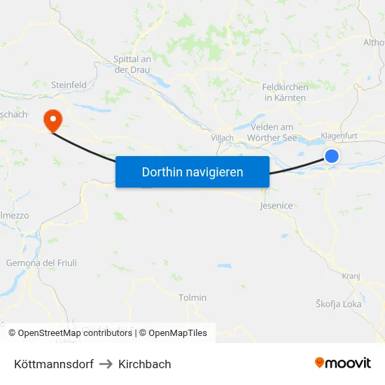 Köttmannsdorf to Kirchbach map