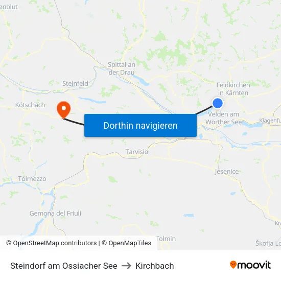 Steindorf am Ossiacher See to Kirchbach map