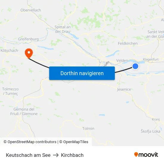 Keutschach am See to Kirchbach map