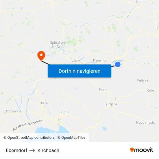 Eberndorf to Kirchbach map