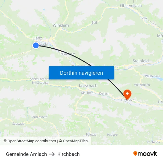 Gemeinde Amlach to Kirchbach map