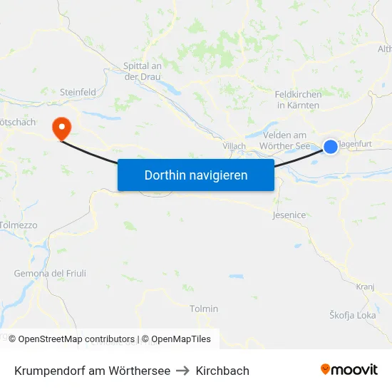 Krumpendorf am Wörthersee to Kirchbach map