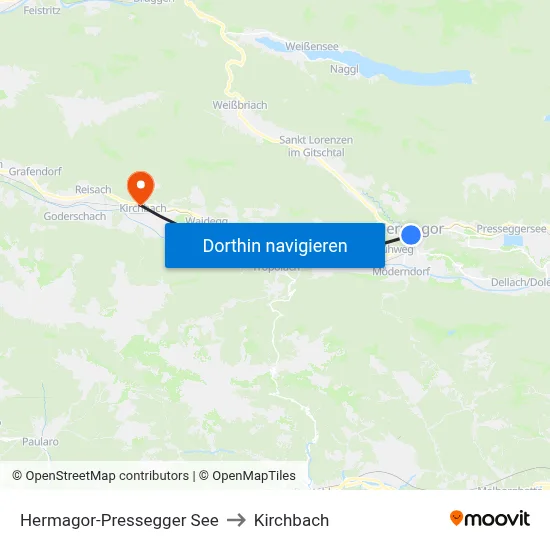 Hermagor-Pressegger See to Kirchbach map