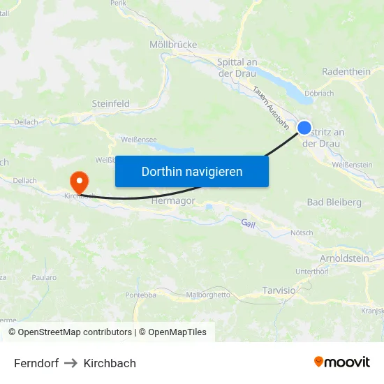 Ferndorf to Kirchbach map