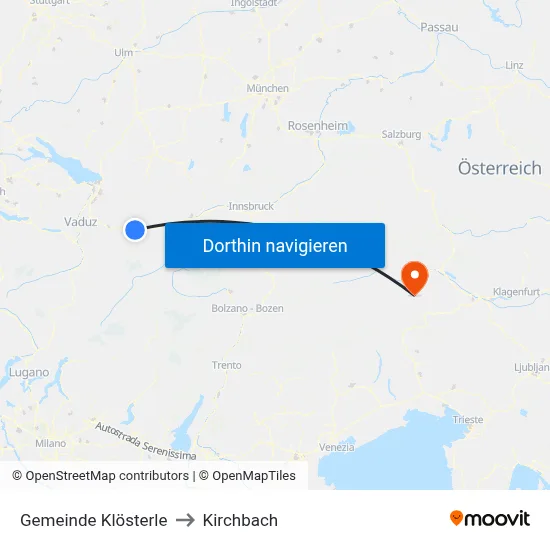 Gemeinde Klösterle to Kirchbach map