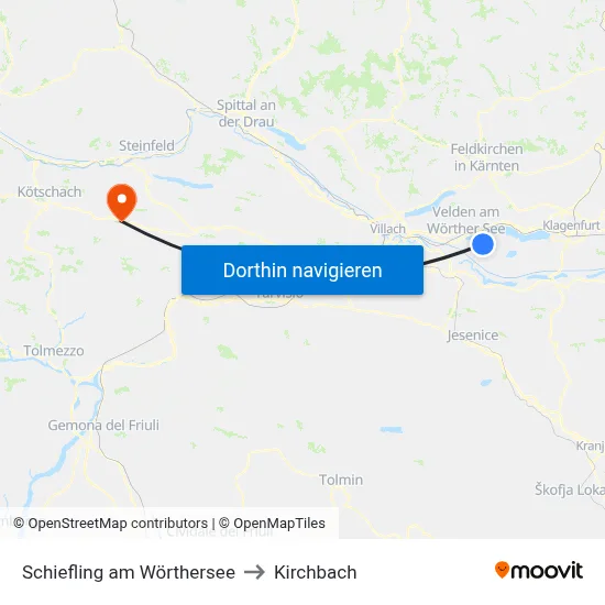 Schiefling am Wörthersee to Kirchbach map