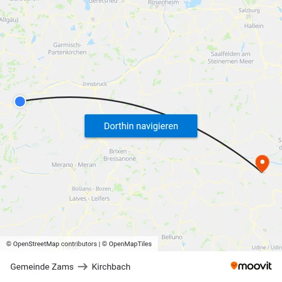 Gemeinde Zams to Kirchbach map