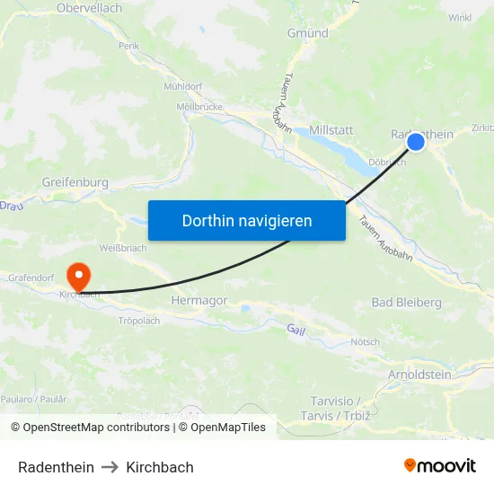 Radenthein to Kirchbach map