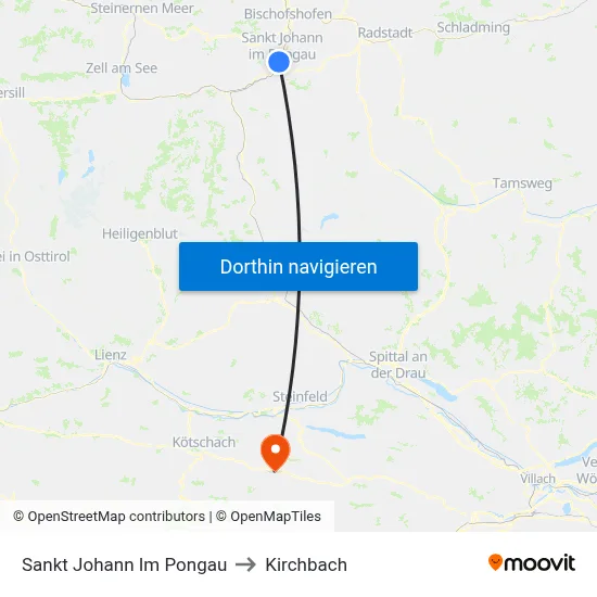 Sankt Johann Im Pongau to Kirchbach map