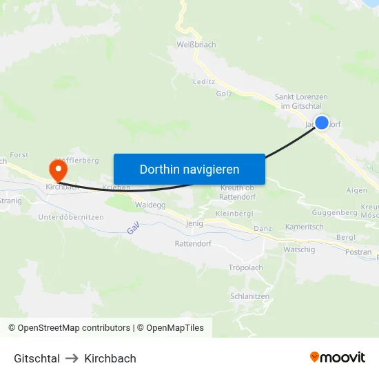 Gitschtal to Kirchbach map