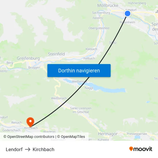 Lendorf to Kirchbach map