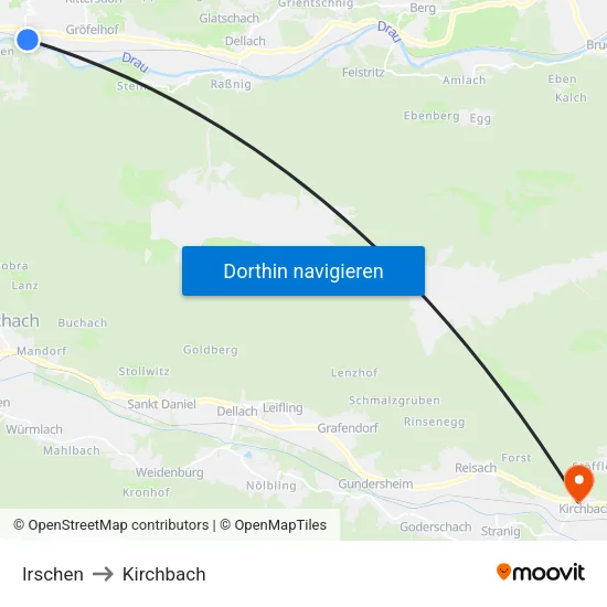 Irschen to Kirchbach map