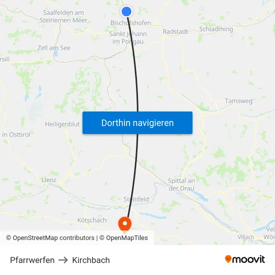 Pfarrwerfen to Kirchbach map