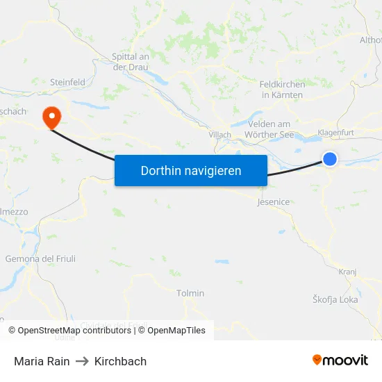 Maria Rain to Kirchbach map