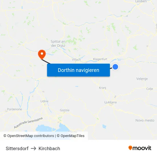 Sittersdorf to Kirchbach map