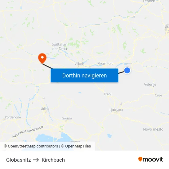 Globasnitz to Kirchbach map