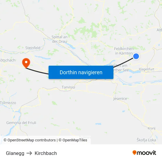 Glanegg to Kirchbach map