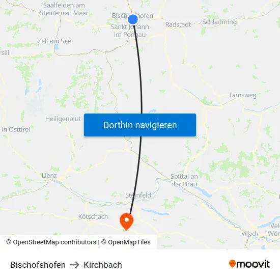 Bischofshofen to Kirchbach map