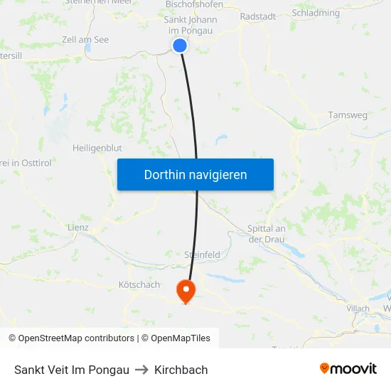 Sankt Veit Im Pongau to Kirchbach map