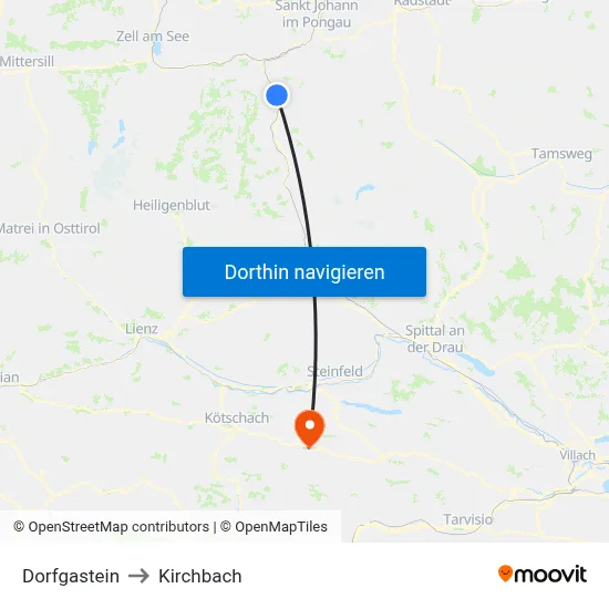 Dorfgastein to Kirchbach map