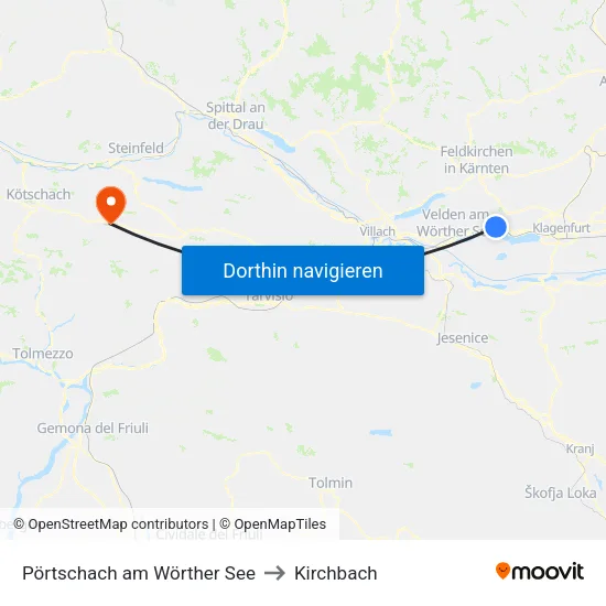 Pörtschach am Wörther See to Kirchbach map