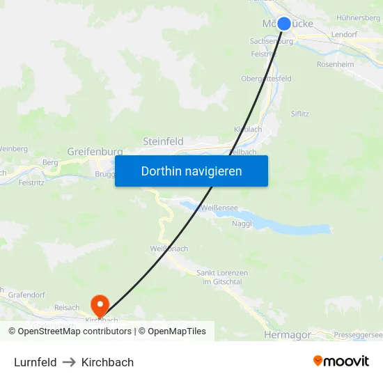 Lurnfeld to Kirchbach map