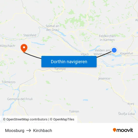 Moosburg to Kirchbach map