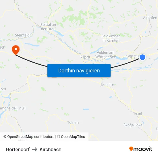 Hörtendorf to Kirchbach map