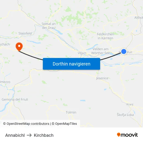 Annabichl to Kirchbach map