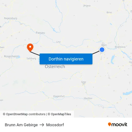 Brunn Am Gebirge to Moosdorf map