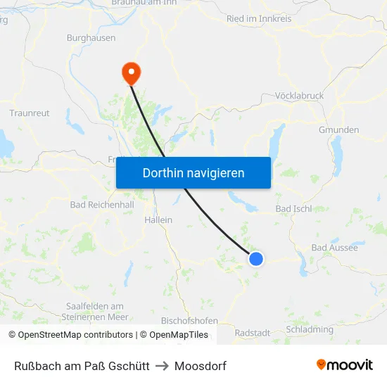 Rußbach am Paß Gschütt to Moosdorf map