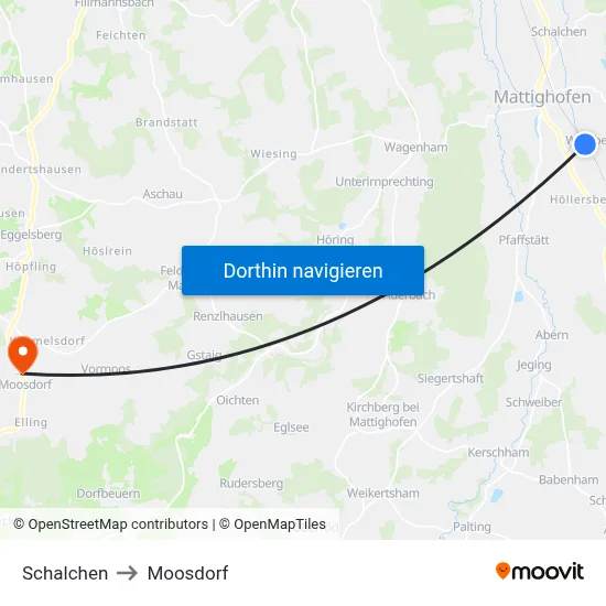 Schalchen to Moosdorf map