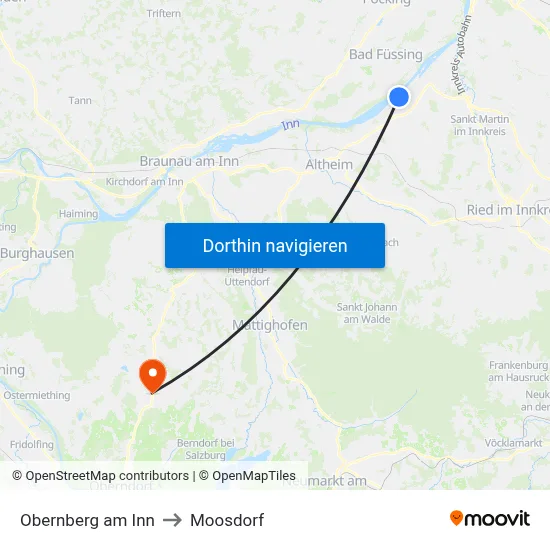 Obernberg am Inn to Moosdorf map