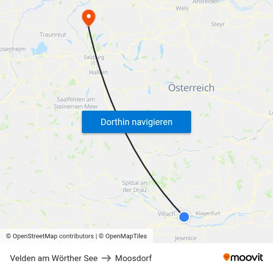 Velden am Wörther See to Moosdorf map