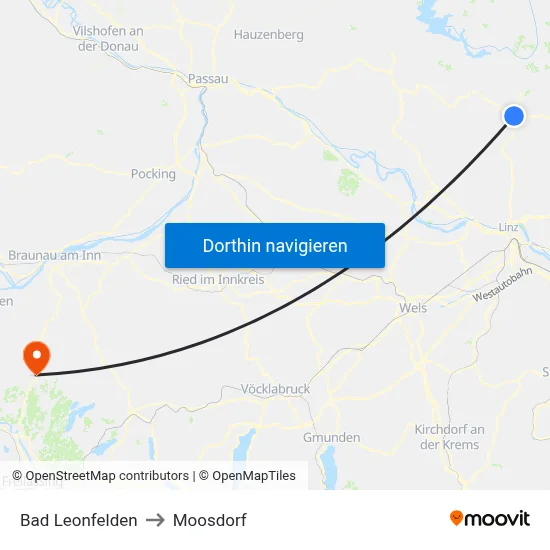Bad Leonfelden to Moosdorf map