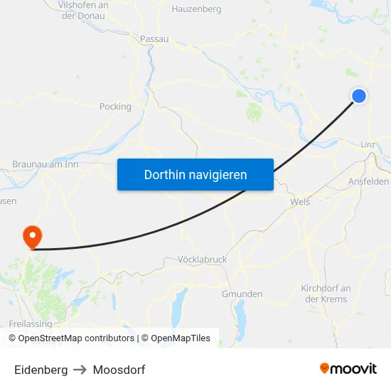 Eidenberg to Moosdorf map