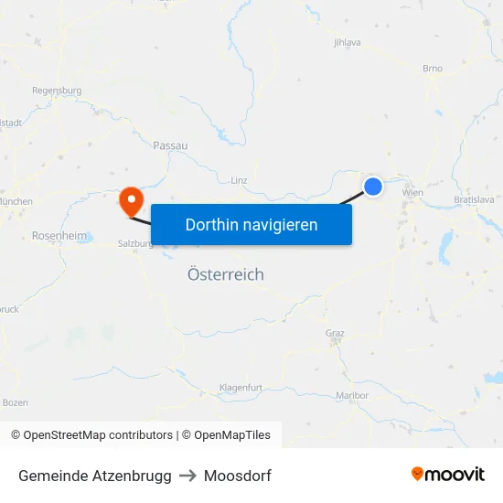 Gemeinde Atzenbrugg to Moosdorf map