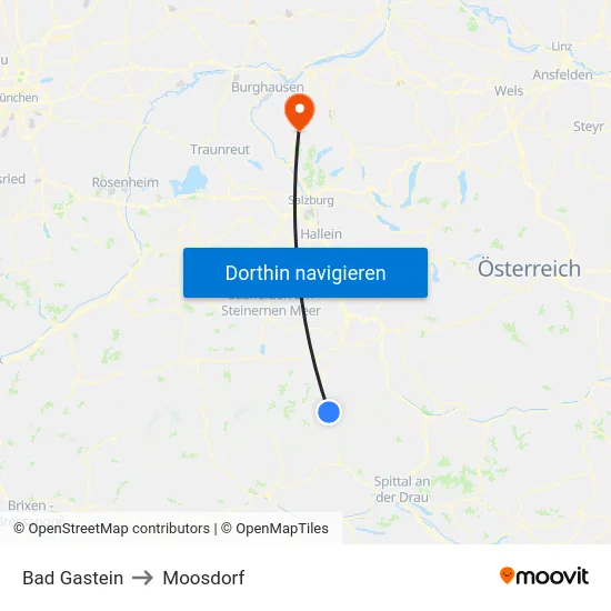 Bad Gastein to Moosdorf map