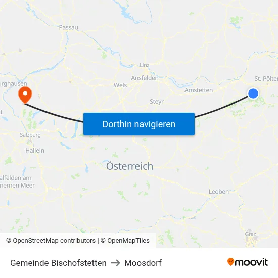 Gemeinde Bischofstetten to Moosdorf map